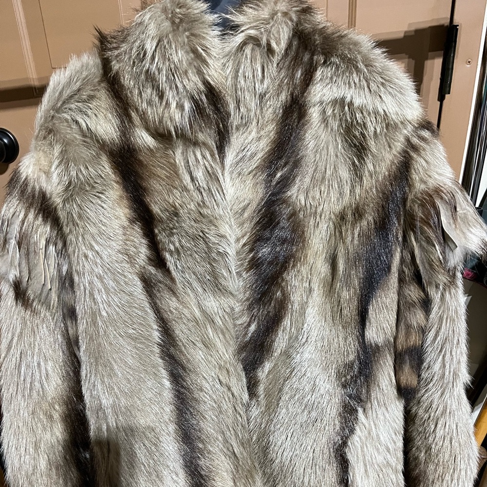 Vtg Nanny Goat Fur Coatfur fringe and raccoon tails unisex reduced price